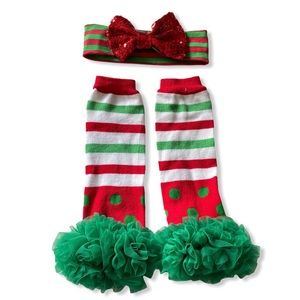 Christmas Holiday headband and leg warmer Bundle